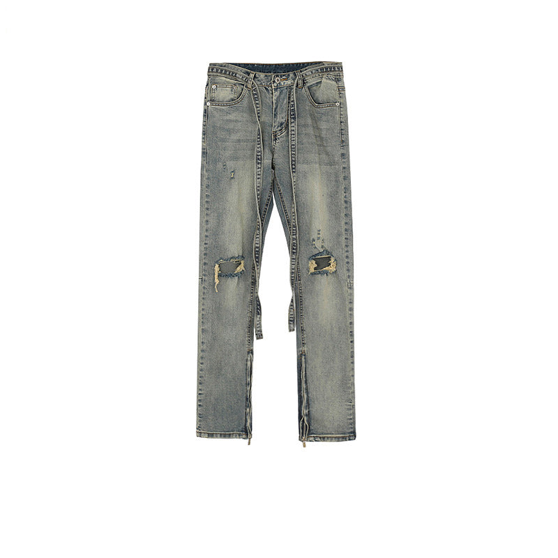 Knee Ripped Zipper‑Leg Jeans PinkLimes Trending Streetwear