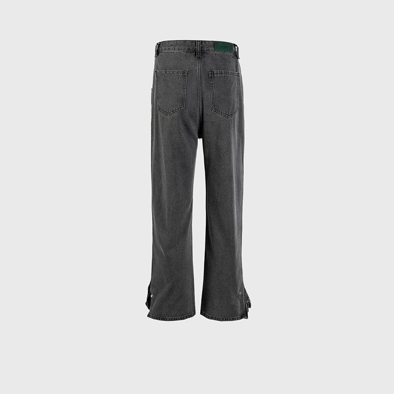 Washed Zipper Button Wide Leg Grey Jeans PinkLimes Trending Streetwear