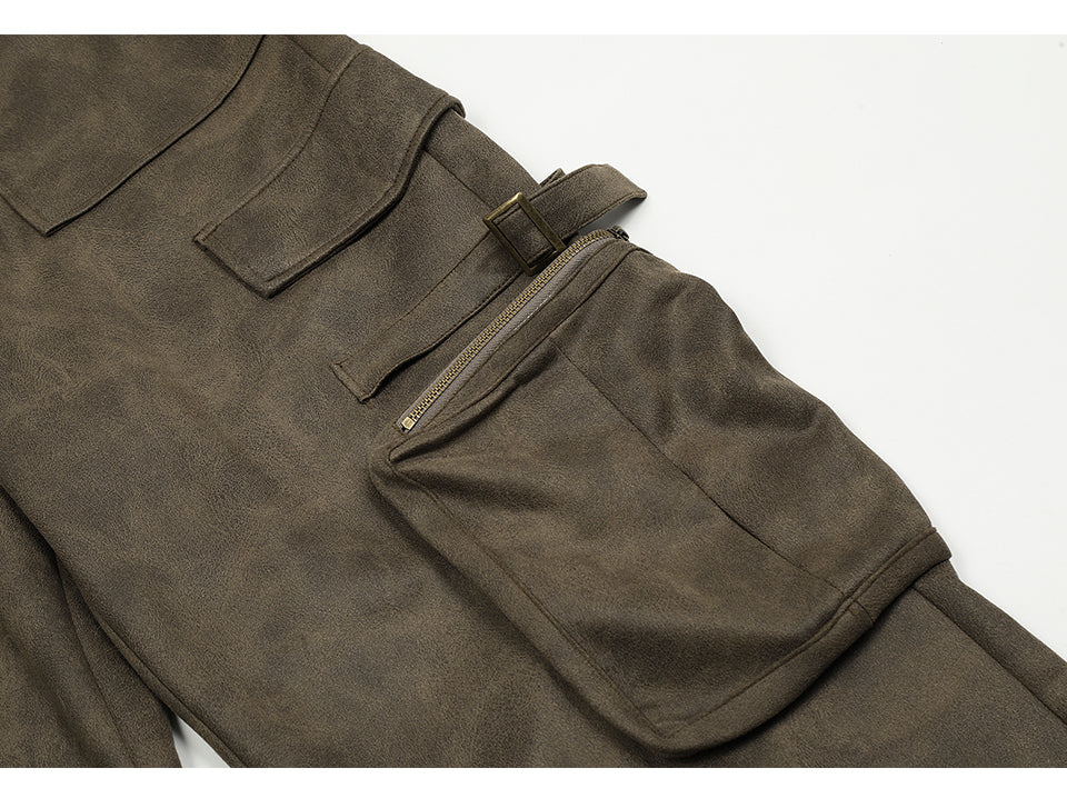 Side Pockets Straight-Leg Denim Cargo Pants PinkLimes Trending Streetwear