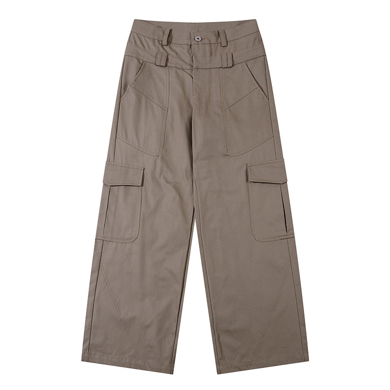 Solid Color High Waist Cargo Pants Khaki PinkLimes Trending Streetwear