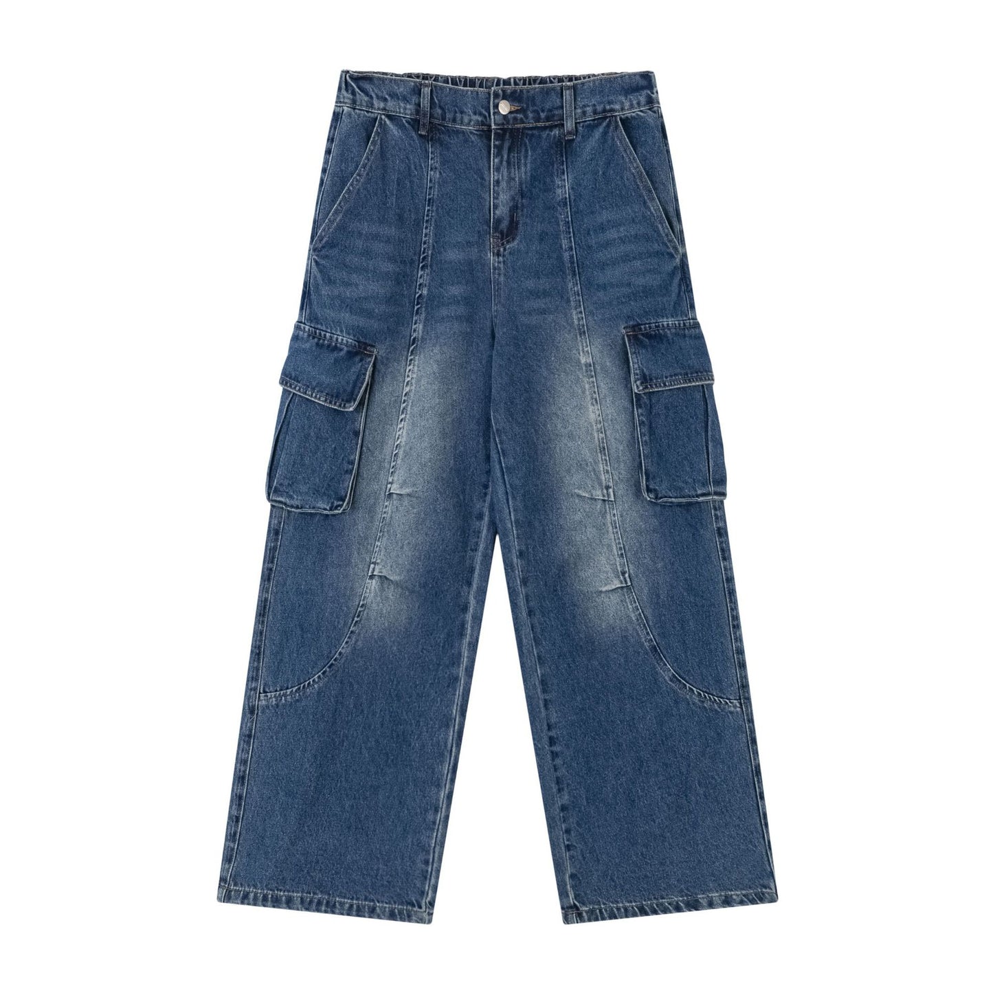 Navy Blue Cargo Washed Jeans PinkLimes Trending Streetwear