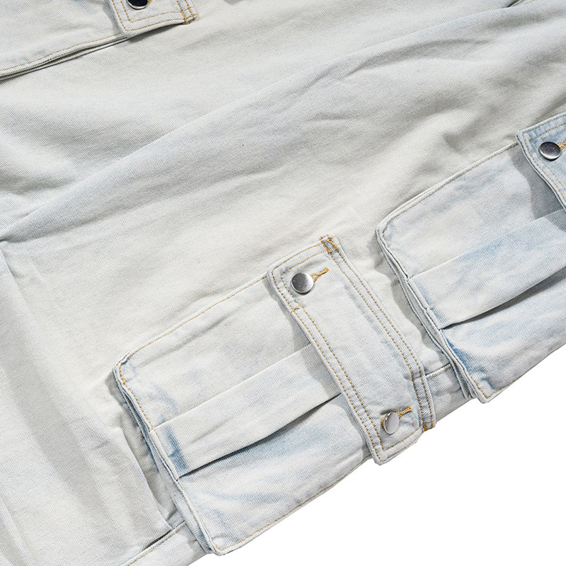 Multi-Pocket Washed Light Blue Jeans PinkLimes Trending Streetwear