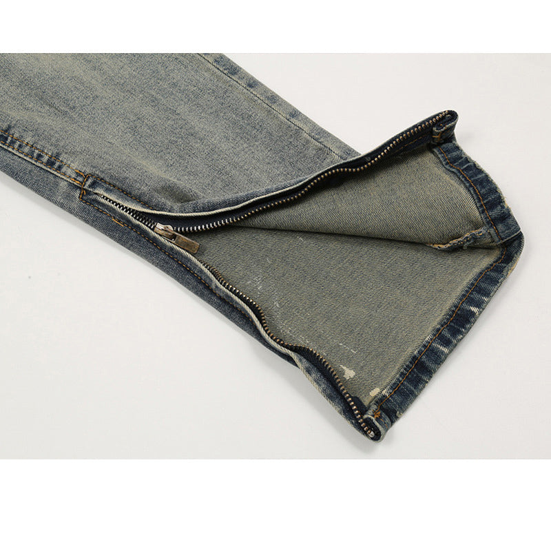 Knee Ripped Zipper‑Leg Jeans PinkLimes Trending Streetwear