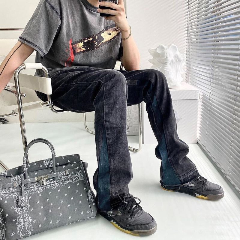 Contrast Stitch Wide-Leg Jeans PinkLimes Trending Streetwear