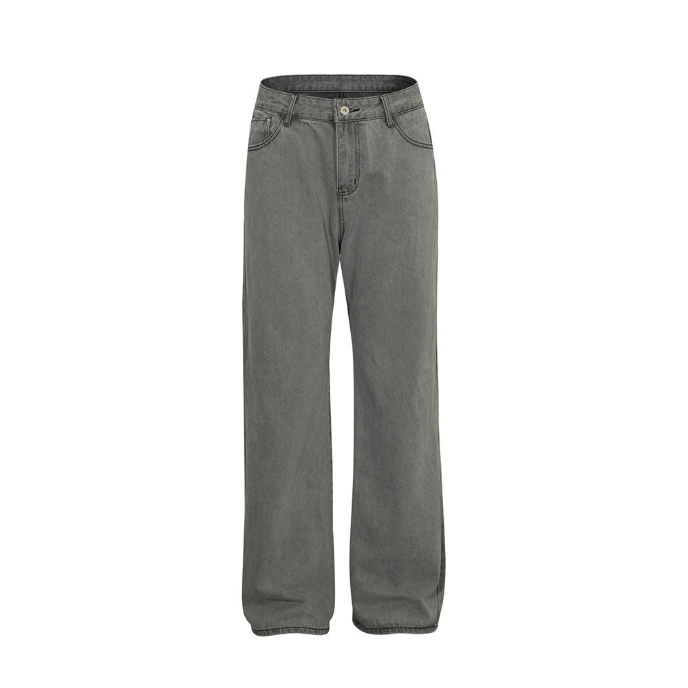 Washed Old Denim Wide Leg Jeans Grey PinkLimes Trending Streetwear