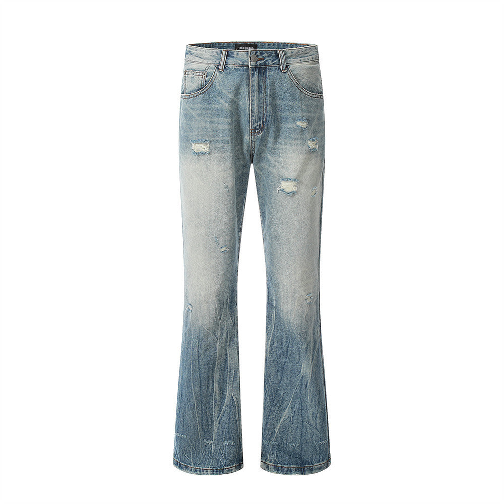 Ripped Gradient Micro-Flared Jeans Blue PinkLimes Trending Streetwear