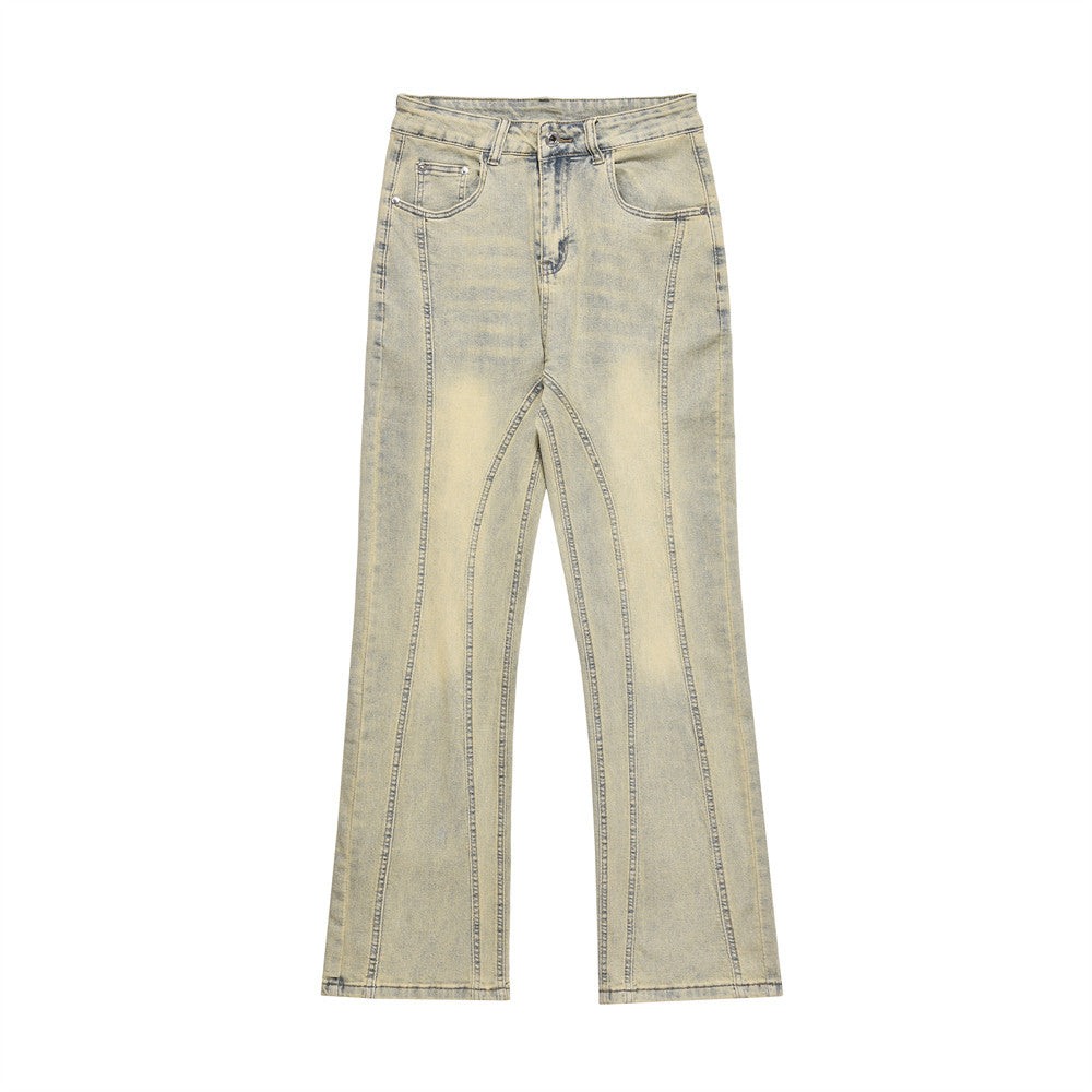 Mud Washed Yellow Straight Jeans Beige PinkLimes Trending Streetwear