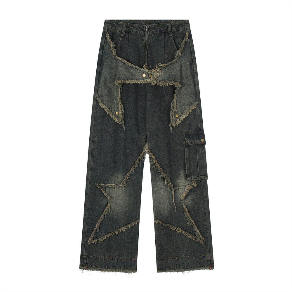 Star Stitch Baggy Jeans Navy Blue PinkLimes Trending Streetwear