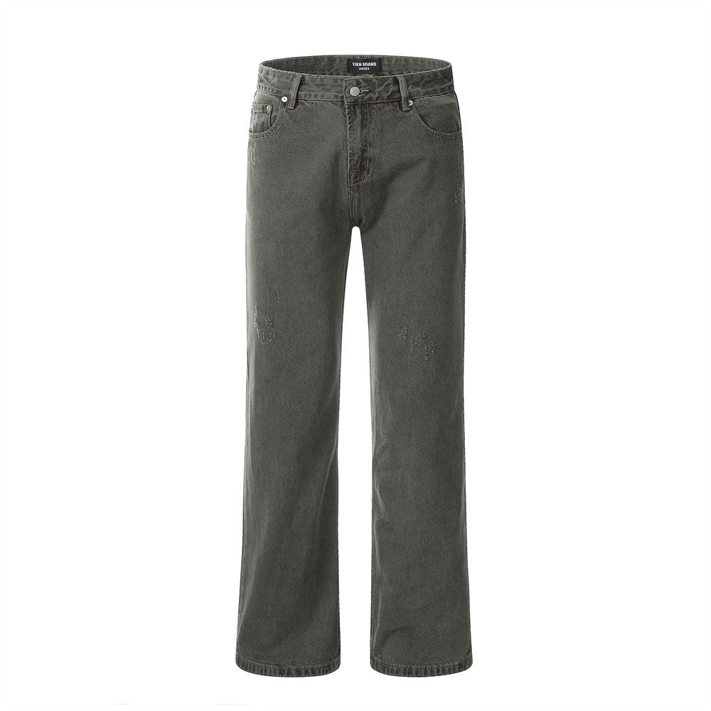 Water Washed Old Wear Denim Straight Jeans Army Green PinkLimes Trending Streetwear