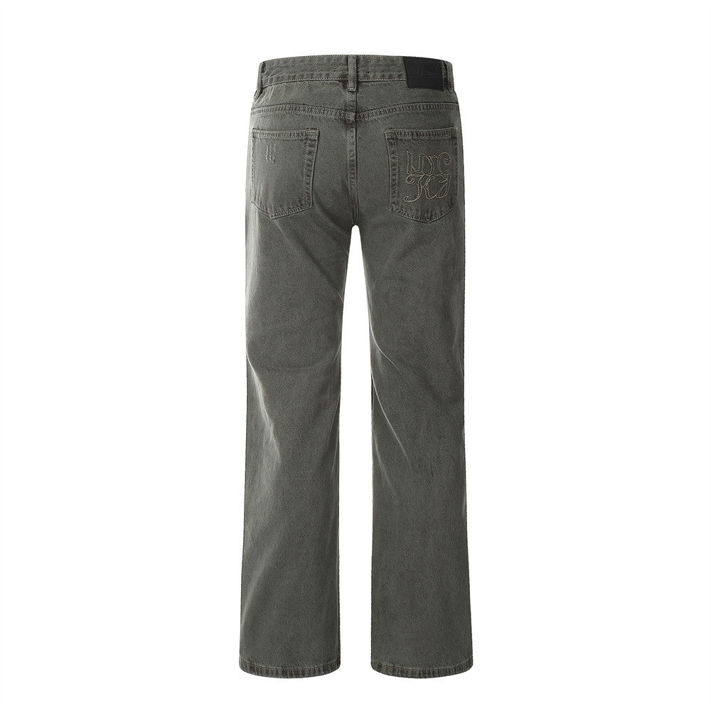 Water Washed Old Wear Denim Straight Jeans PinkLimes Trending Streetwear