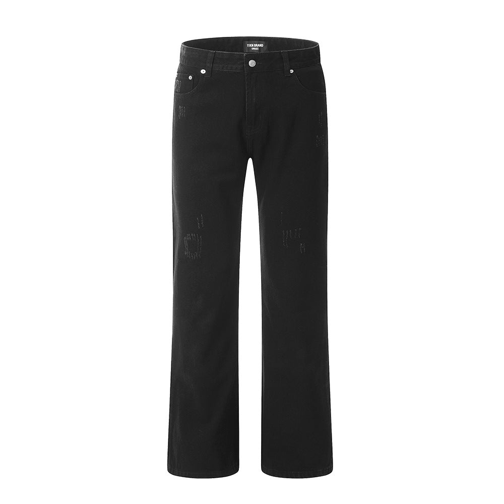Water Washed Old Wear Denim Straight Jeans Black PinkLimes Trending Streetwear
