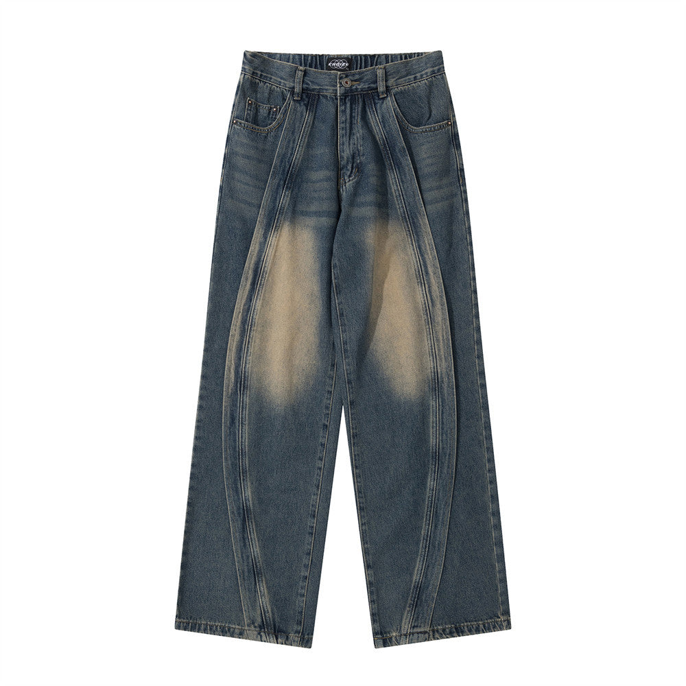 Washed Split Stitch Wide-Leg Jeans Blue PinkLimes Trending Streetwear