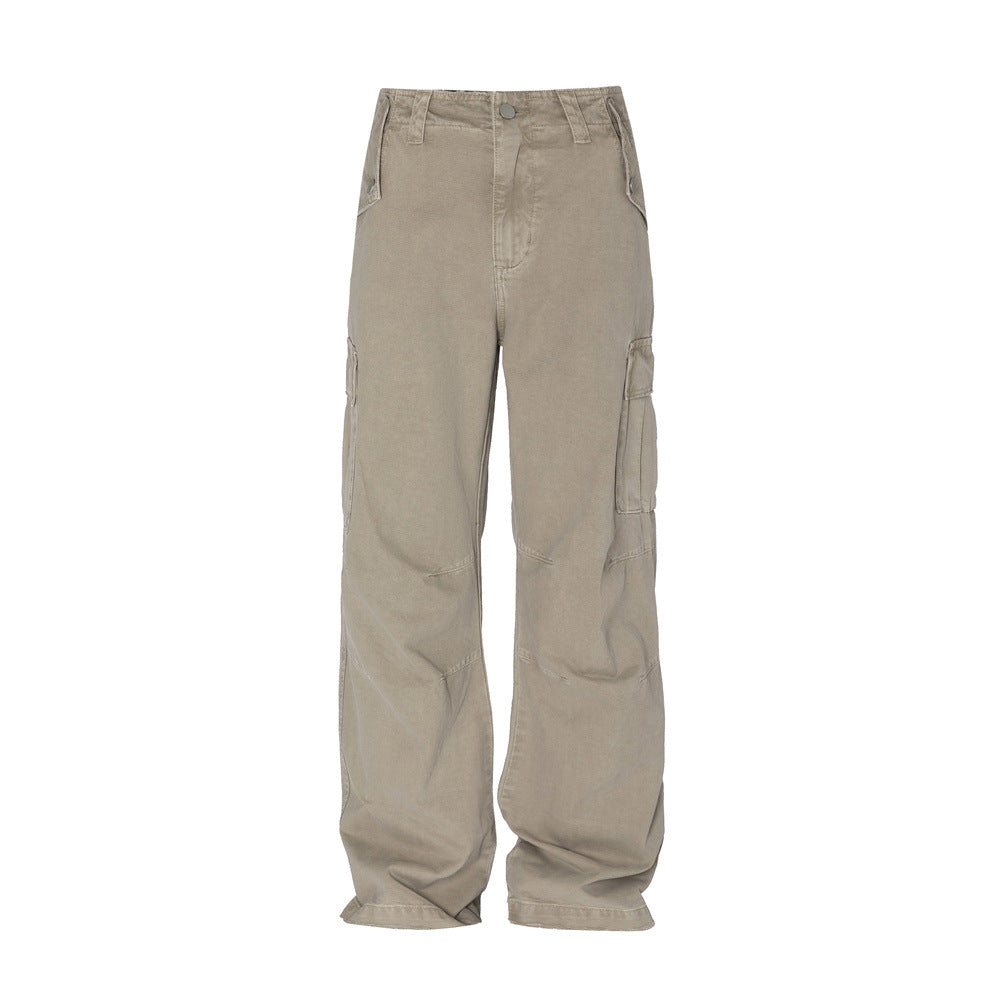Washed Denim Wide Leg Jeans Khaki PinkLimes Trending Streetwear