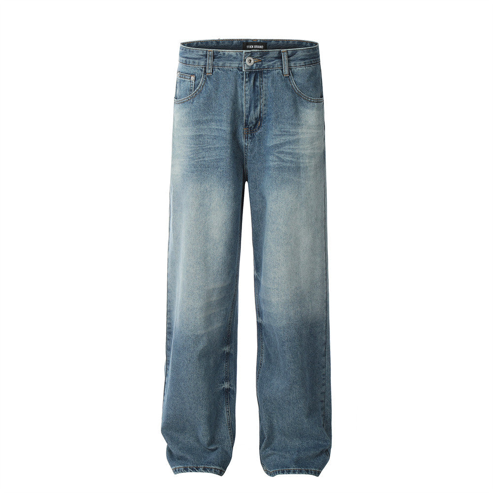 Washed Pleated Wide-Leg Street Jeans Blue PinkLimes Trending Streetwear