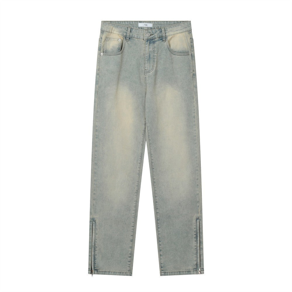 Washed Straight Jeans with Zipper Slit PinkLimes Trending Streetwear