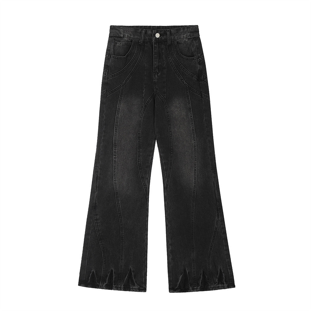 Deconstructed Micro-Flared Wide-Leg Jeans Black PinkLimes Trending Streetwear