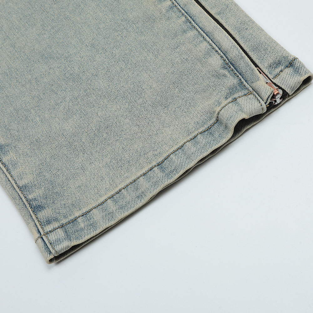 Washed Straight Jeans with Zipper Slit PinkLimes Trending Streetwear