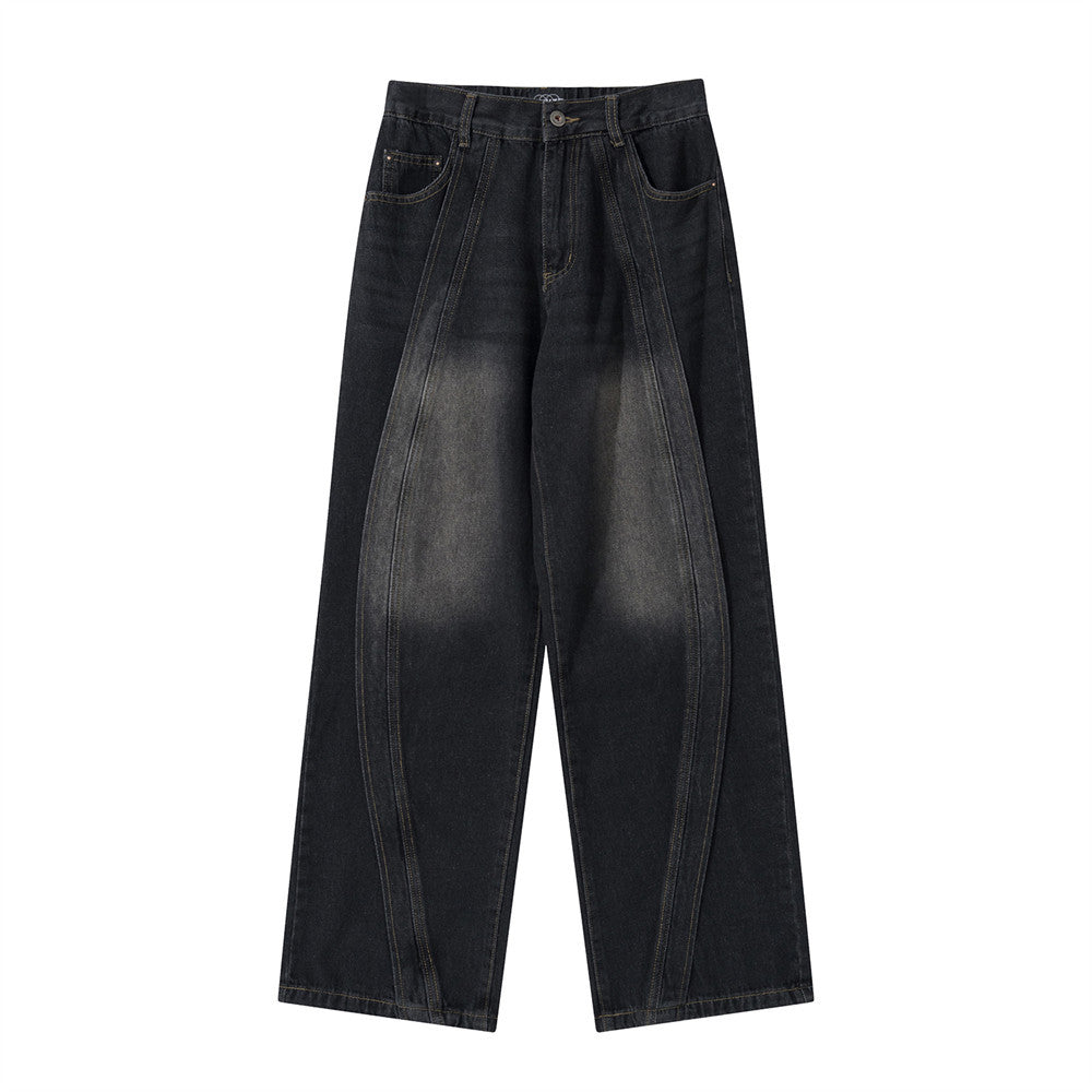 Washed Split Stitch Wide-Leg Jeans Black PinkLimes Trending Streetwear