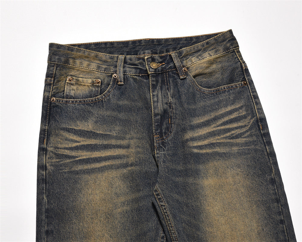 Yellow Washed Wide-Leg Straight Jeans PinkLimes Trending Streetwear