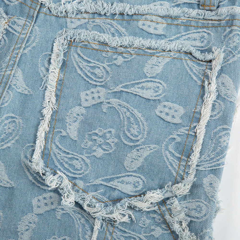 Jacquard Cashew Print Flared Jeans PinkLimes Trending Streetwear