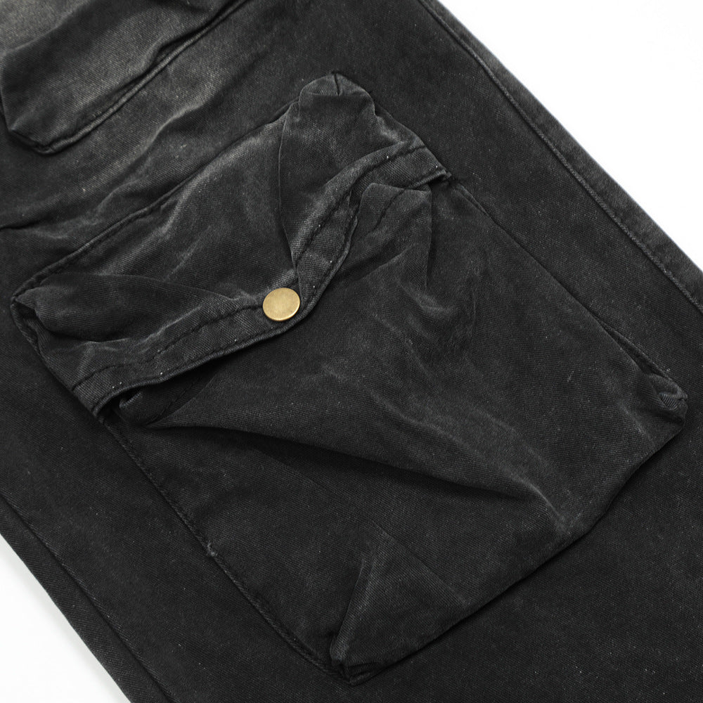 Multi-Pocket Crane Tactical Denim Pants PinkLimes Trending Streetwear