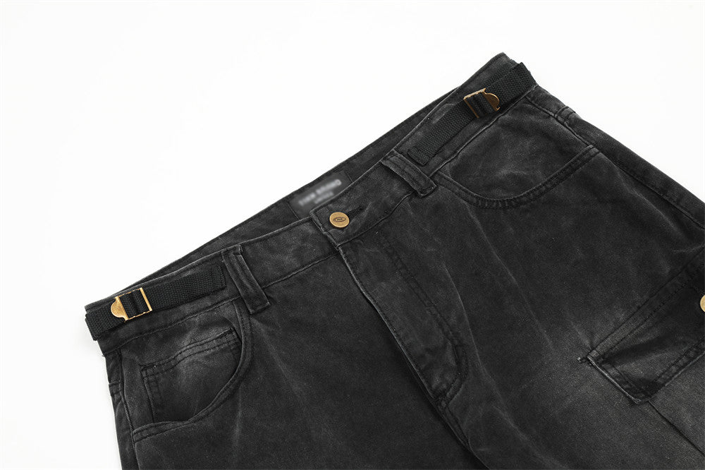 Multi-Pocket Crane Tactical Denim Pants PinkLimes Trending Streetwear