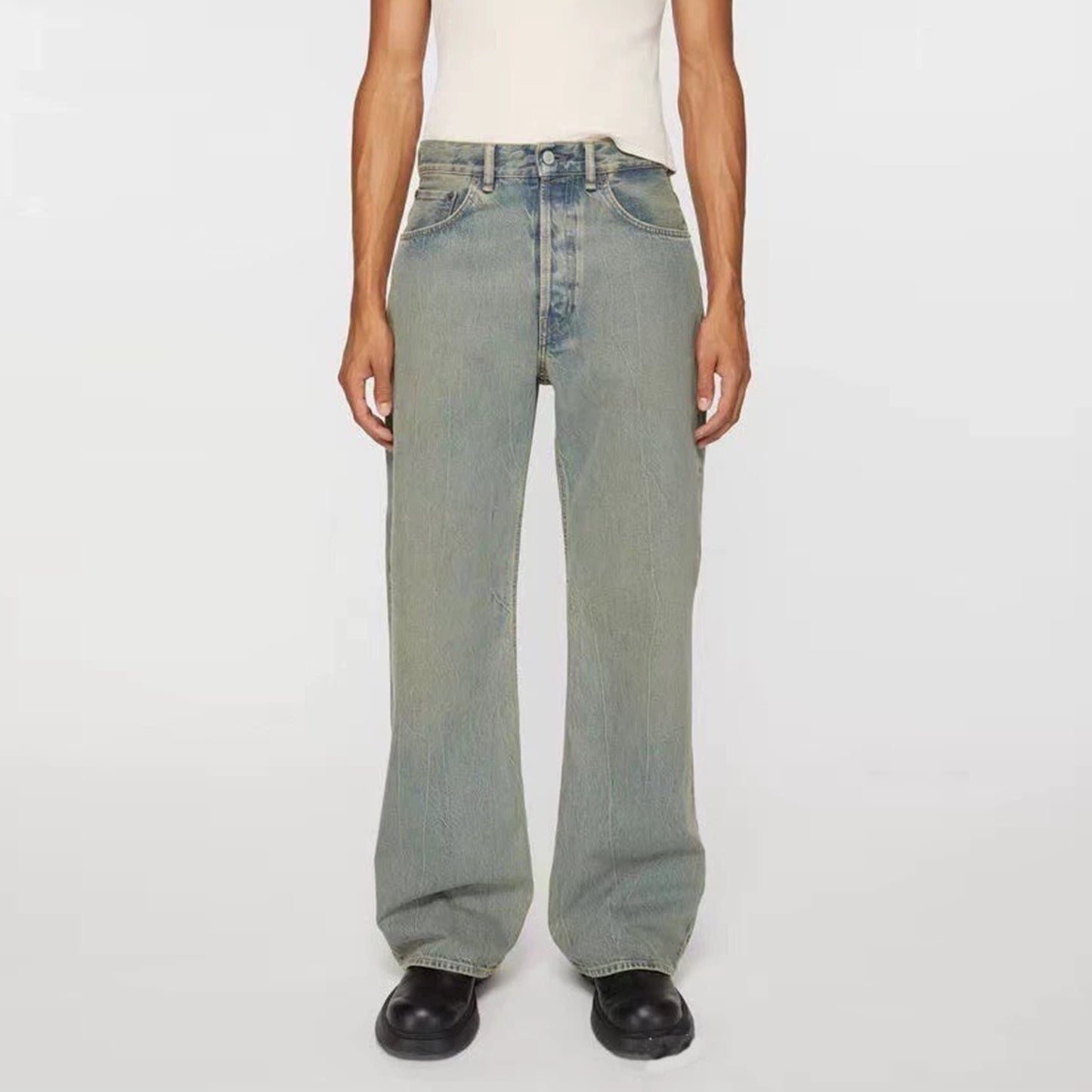 Neutral Washed Faded Straight Denim Pants PinkLimes Trending Streetwear