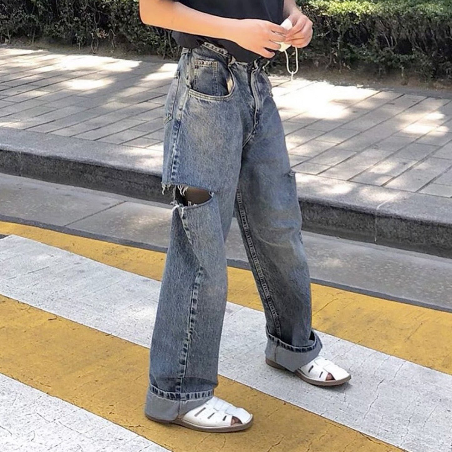Side Ripped Loose Jeans PinkLimes Trending Streetwear