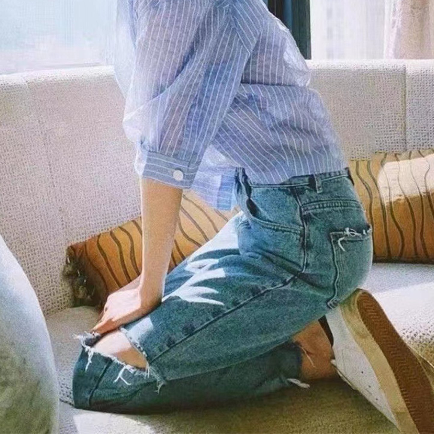 Side Ripped Loose Jeans PinkLimes Trending Streetwear