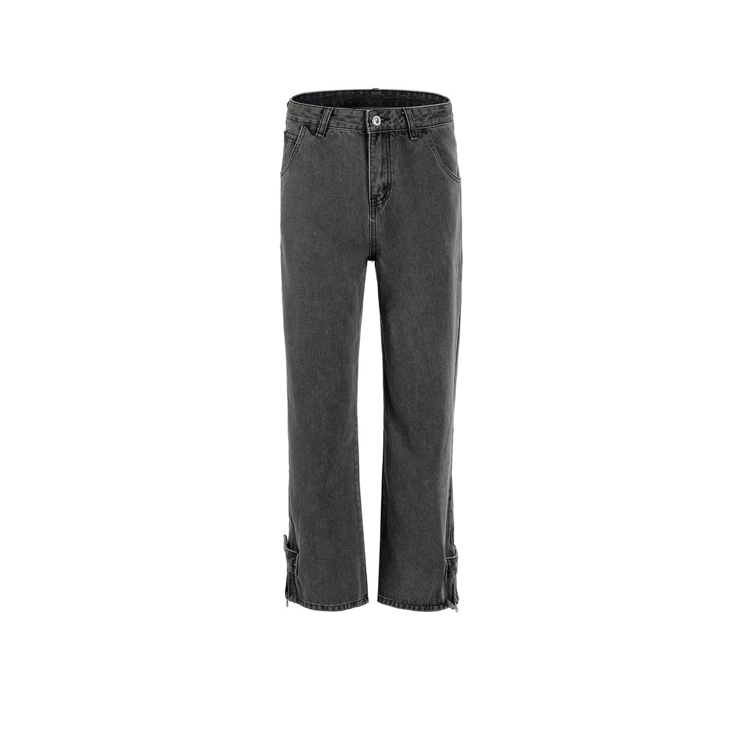 Washed Zipper Button Wide Leg Grey Jeans Grey PinkLimes Trending Streetwear
