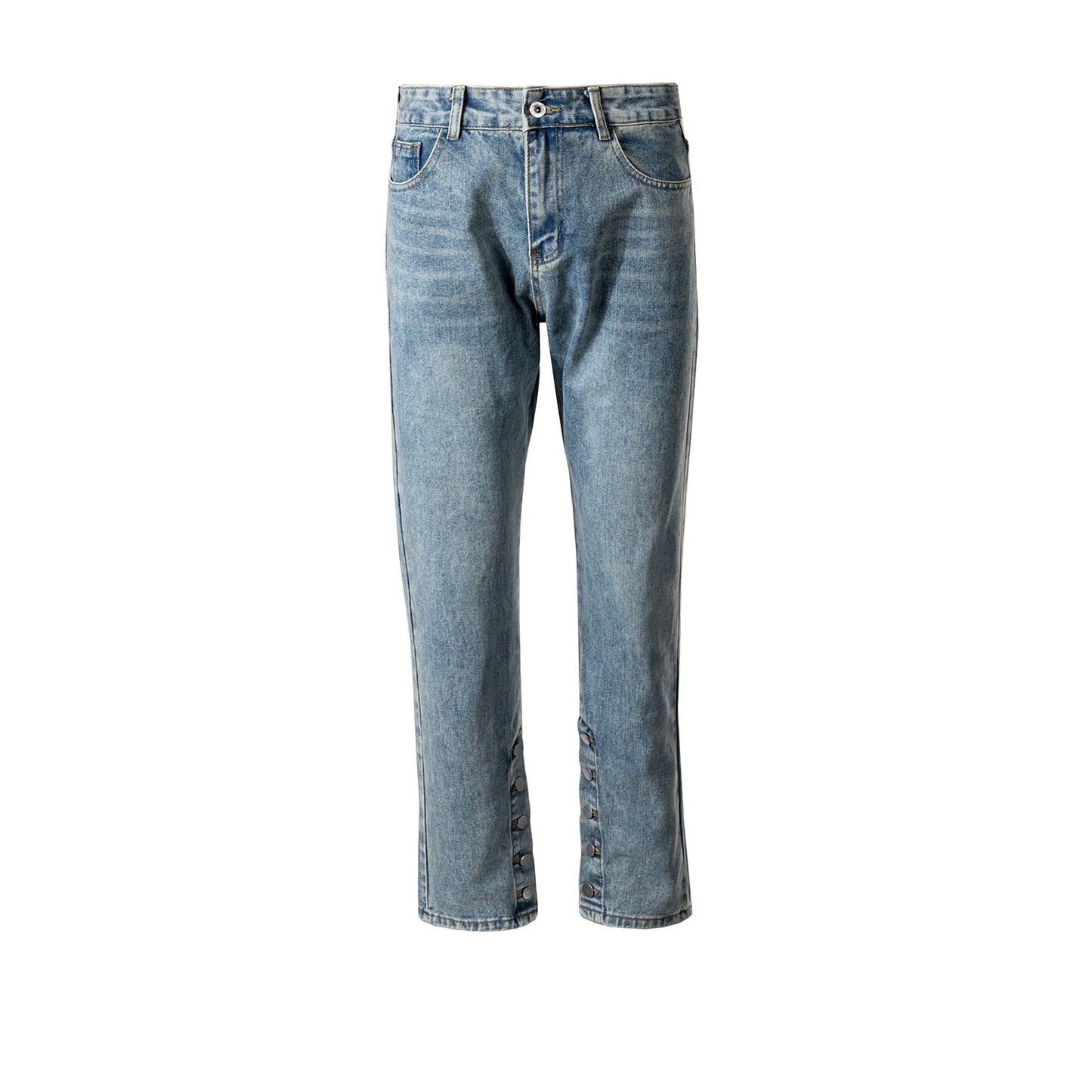 Heavy Wash Old Button Wide Leg Jeans Blue PinkLimes Trending Streetwear