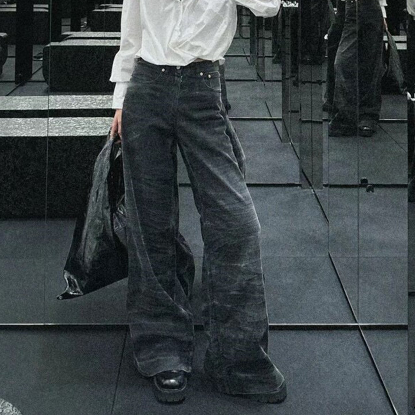 Washed Textured Water‑Corrugated Jeans PinkLimes Trending Streetwear