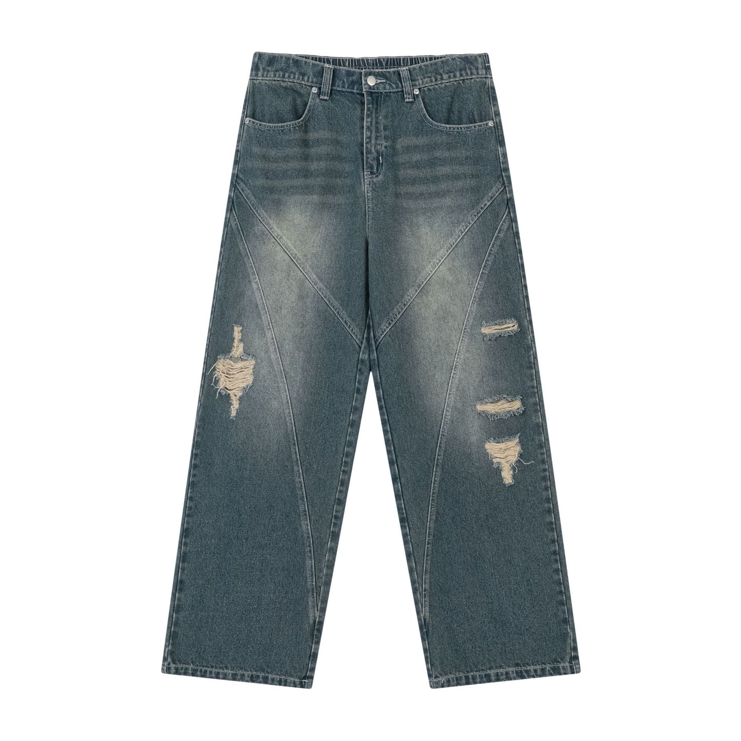 Vintage Washed Baggy Jeans with Ripped Edge Blue PinkLimes Trending Streetwear