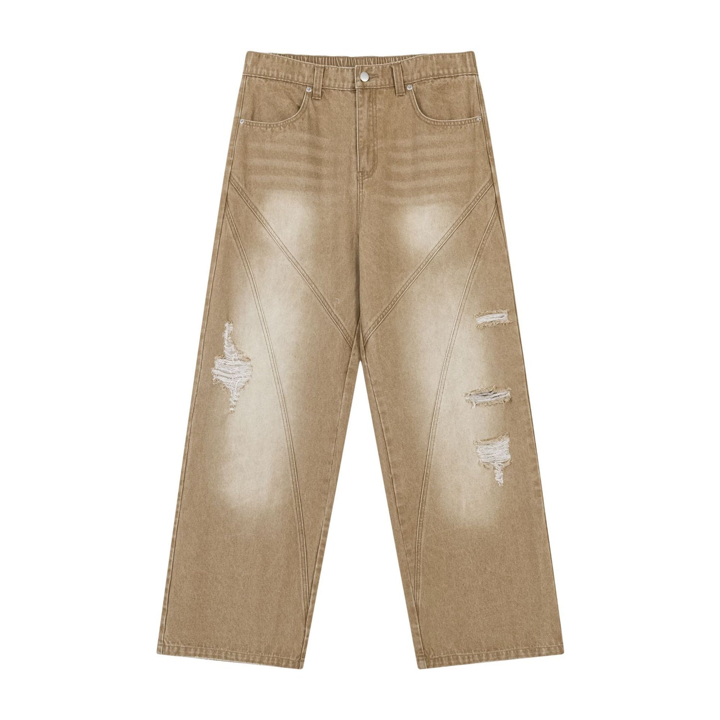 Vintage Washed Baggy Jeans with Ripped Edge Brown PinkLimes Trending Streetwear