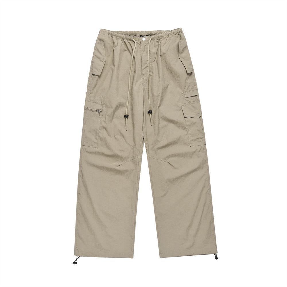 American Pleated Drawstring Cargo Pants Beige PinkLimes Trending Streetwear