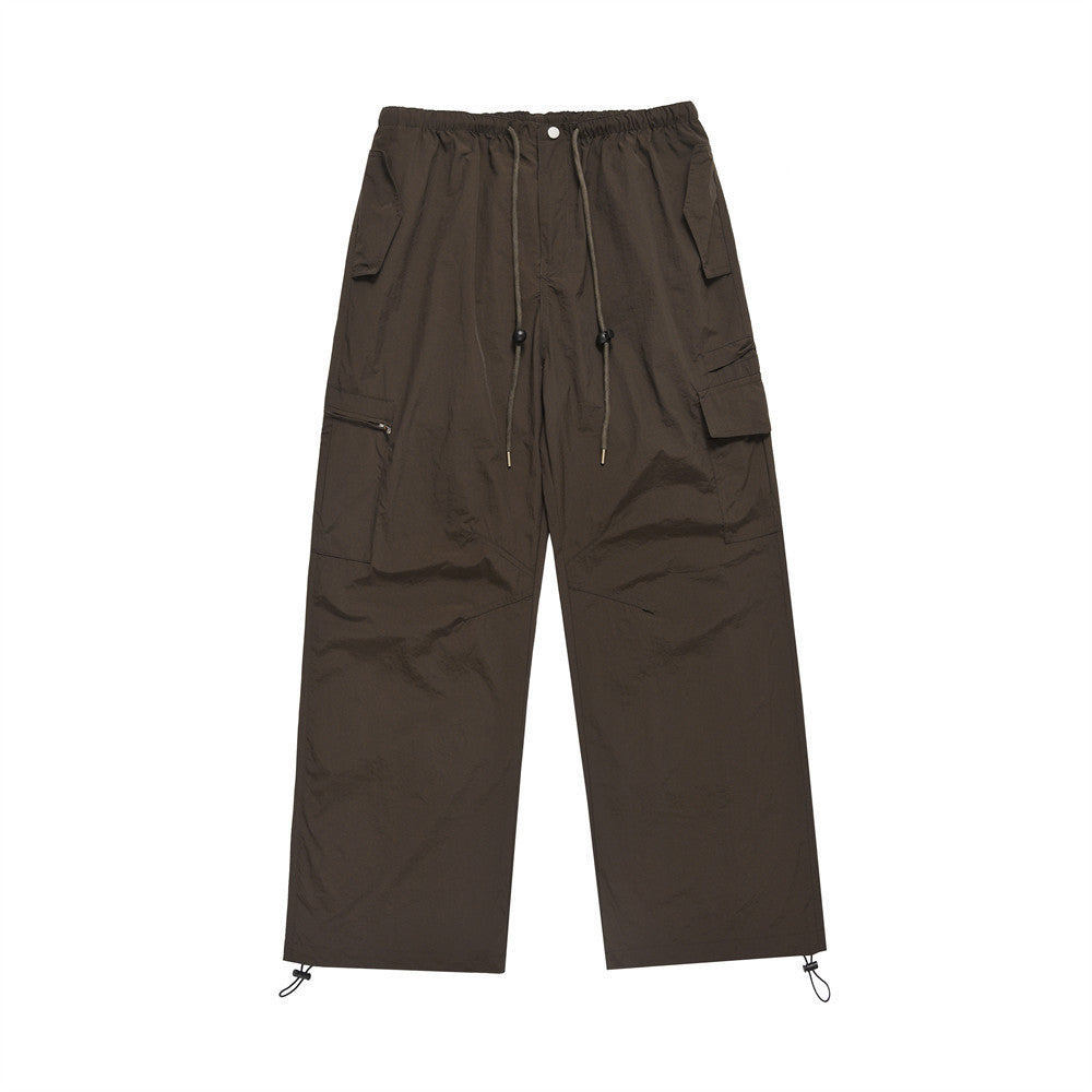 American Pleated Drawstring Cargo Pants Brown PinkLimes Trending Streetwear