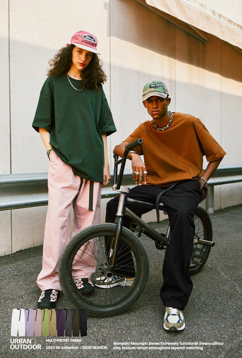 Japanese Loose Tooling Wide Leg Cargo Pants PinkLimes Trending Streetwear