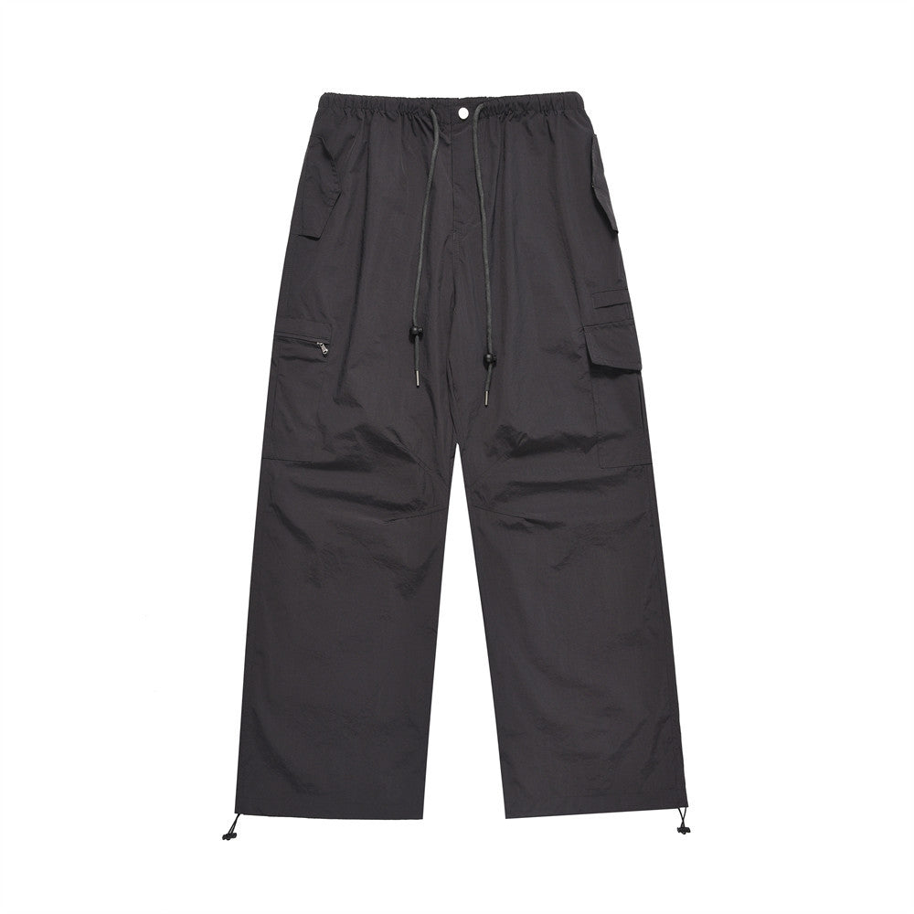 American Pleated Drawstring Cargo Pants Grey PinkLimes Trending Streetwear