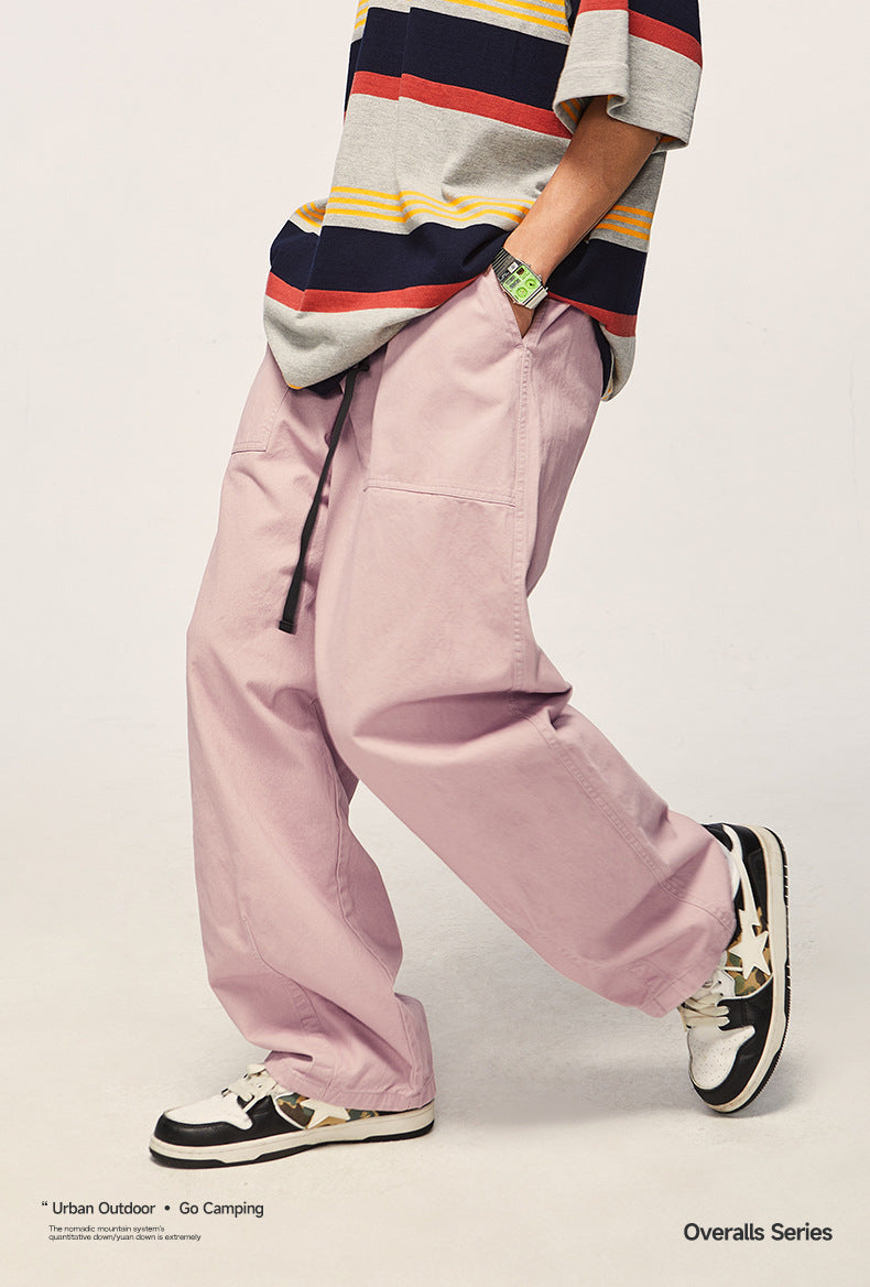 Japanese Loose Tooling Wide Leg Cargo Pants PinkLimes Trending Streetwear