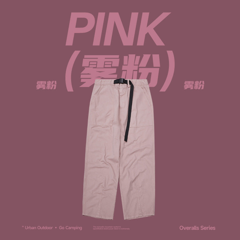 Japanese Loose Tooling Wide Leg Cargo Pants Fog Powder PinkLimes Trending Streetwear