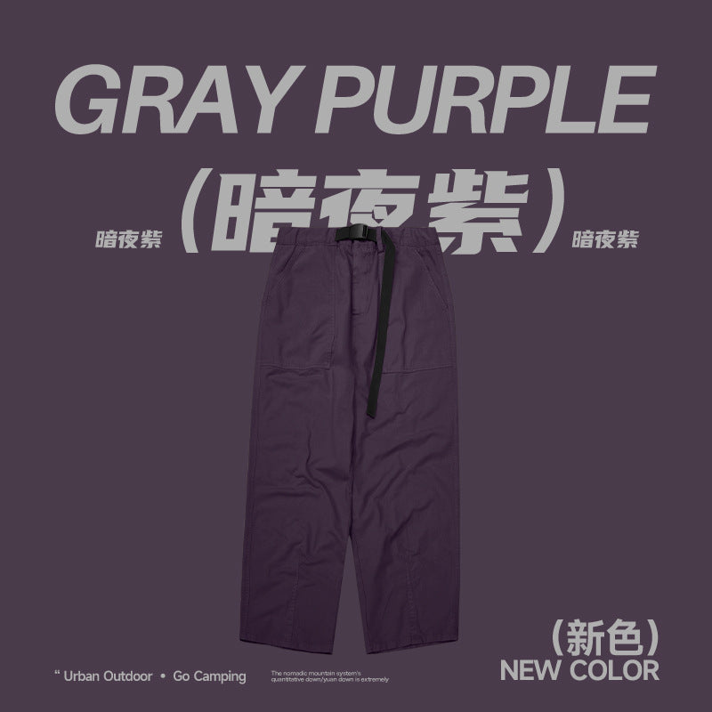 Japanese Loose Tooling Wide Leg Cargo Pants Dark Night Purple PinkLimes Trending Streetwear