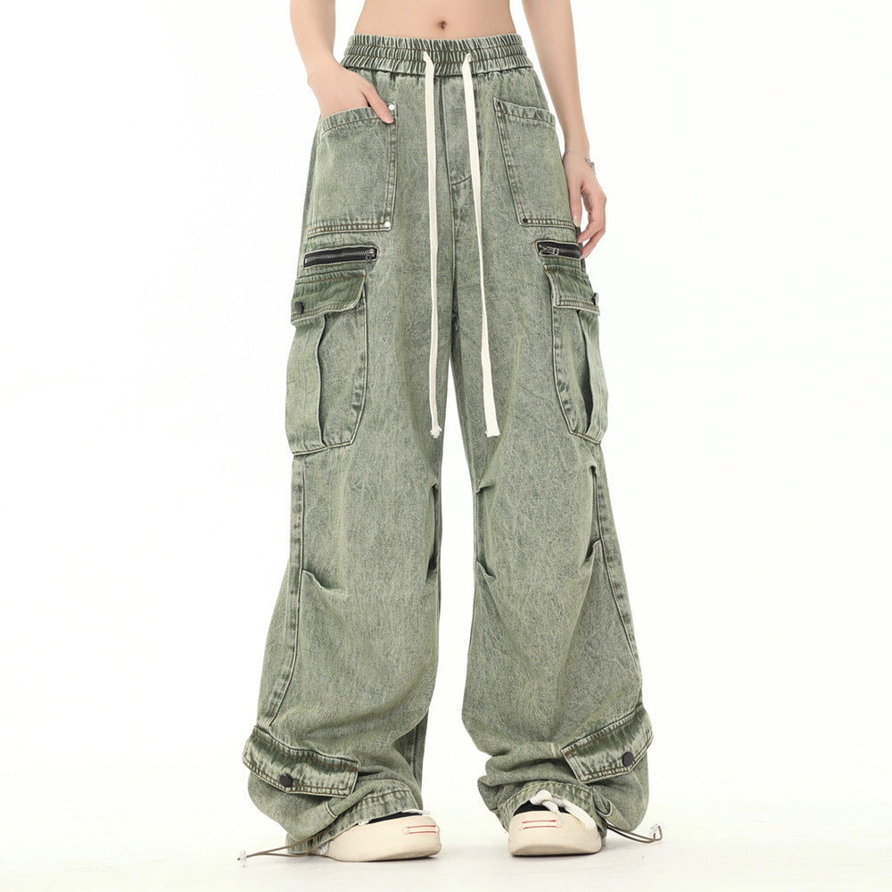 Multi-Pocket Washed Wide-Leg Cargo Pants PinkLimes Trending Streetwear