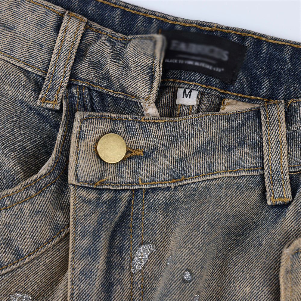 Washed Splash Denim Wide-Leg Cargo Pants PinkLimes Trending Streetwear