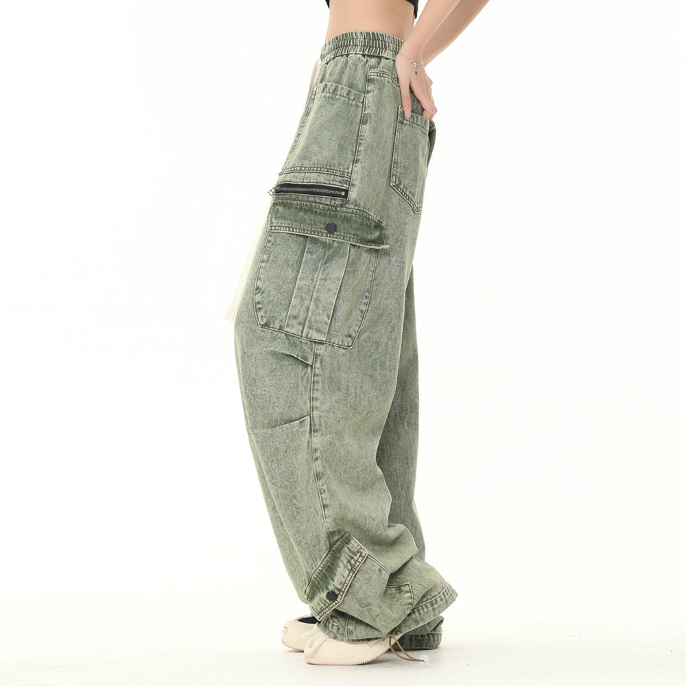Multi-Pocket Washed Wide-Leg Cargo Pants PinkLimes Trending Streetwear