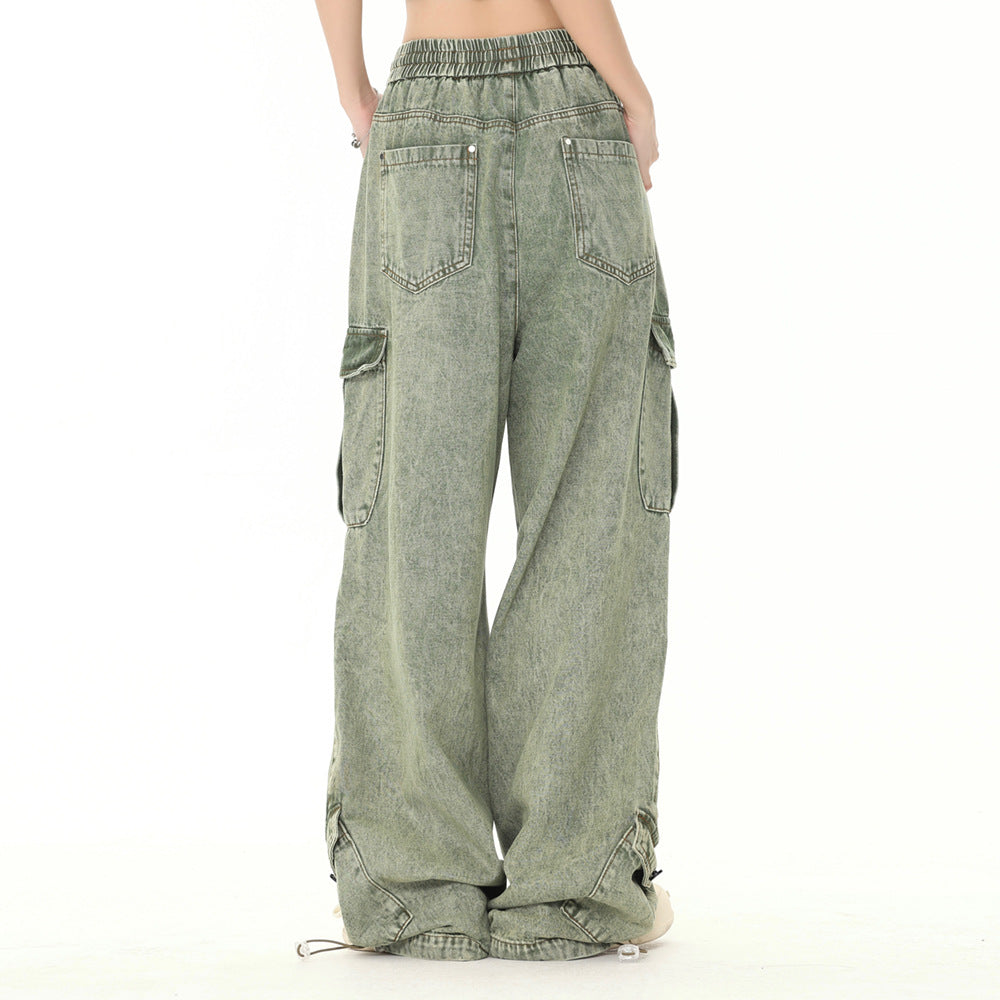 Multi-Pocket Washed Wide-Leg Cargo Pants PinkLimes Trending Streetwear