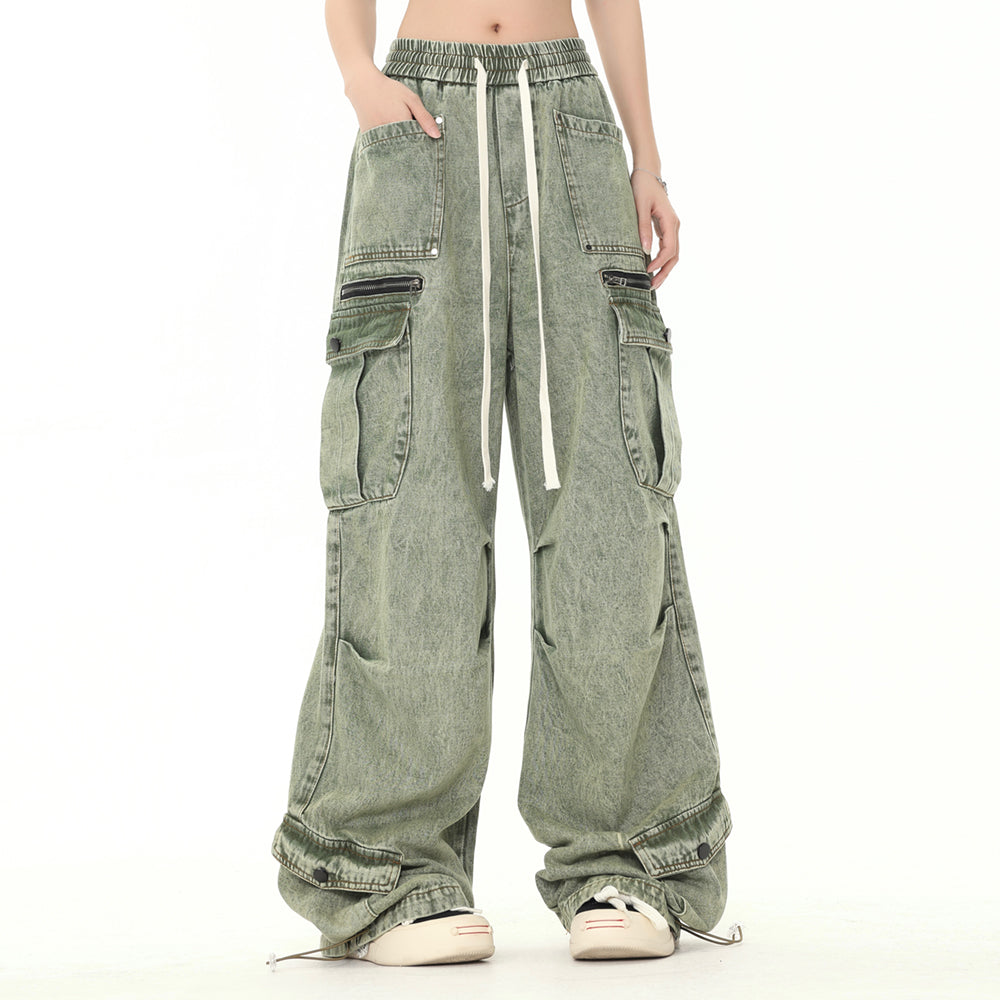 Multi-Pocket Washed Wide-Leg Cargo Pants PinkLimes Trending Streetwear
