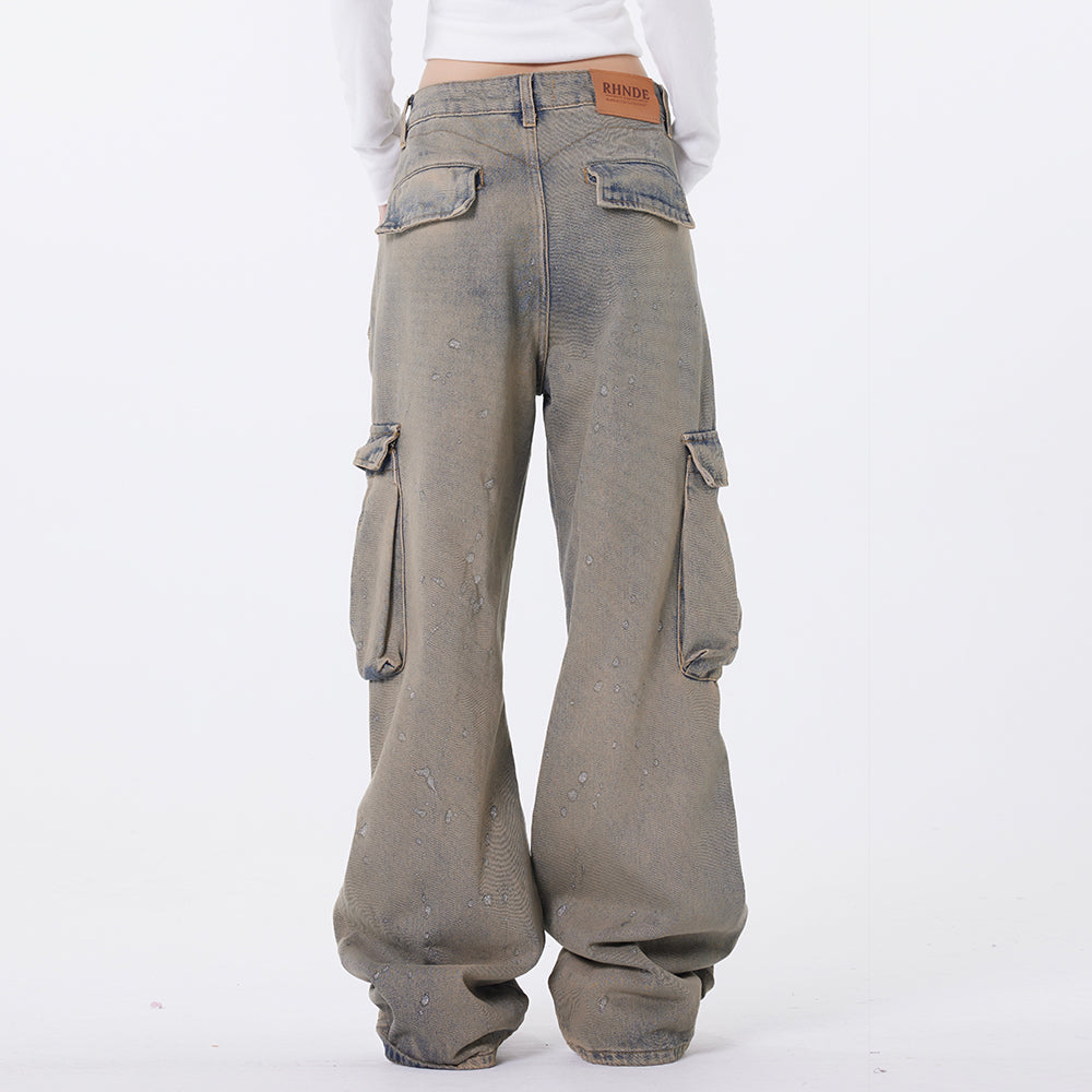 Washed Splash Denim Wide-Leg Cargo Pants PinkLimes Trending Streetwear