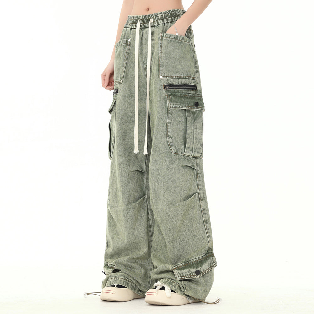 Multi-Pocket Washed Wide-Leg Cargo Pants PinkLimes Trending Streetwear