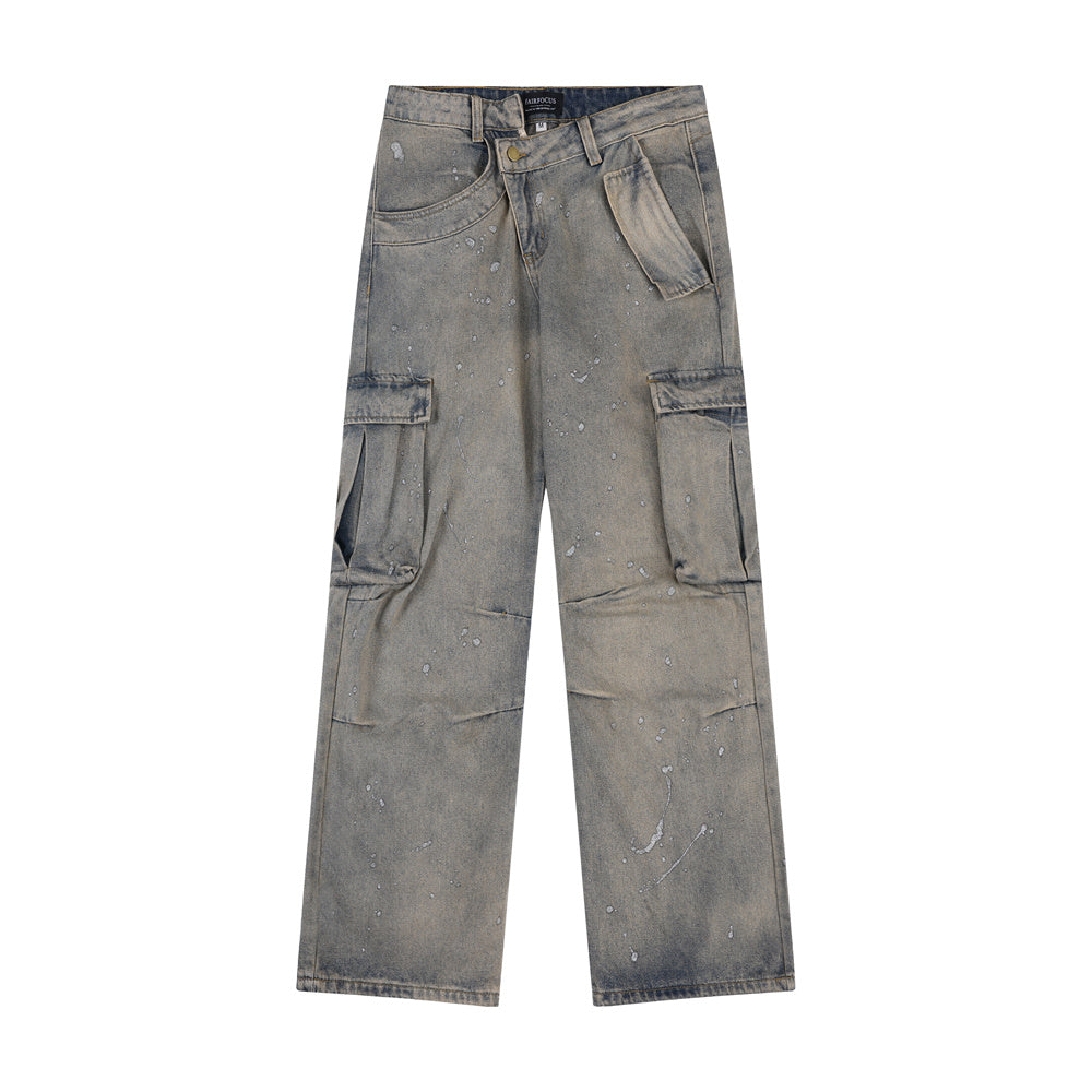 Washed Splash Denim Wide-Leg Cargo Pants PinkLimes Trending Streetwear