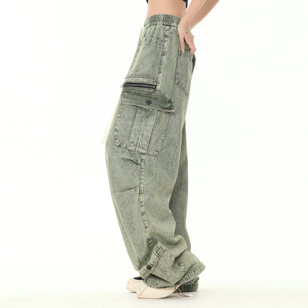 Multi-Pocket Washed Wide-Leg Cargo Pants PinkLimes Trending Streetwear